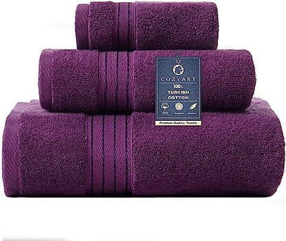 COZYART Luxury Bath Towel Set 3 PCS, Purple 100% Turkish Cotton 650 GSM