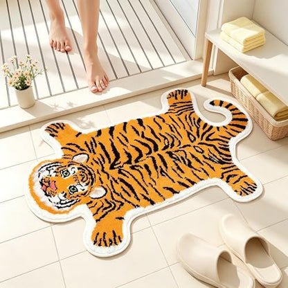 Yellow Tiger Bath Mat for Bathroom Non Slip Cartoon Carpet 24x39in