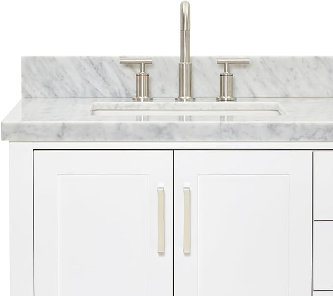 ARIEL Magnolia 72-inch Bathroom Vanity with Sink,Solid Wood, 1.5-inch Italian Carrara Marble Countertop, Double Rectangular Porcelain Sink, 4 Soft Closing Doors, 3 Dovetail Drawers, White