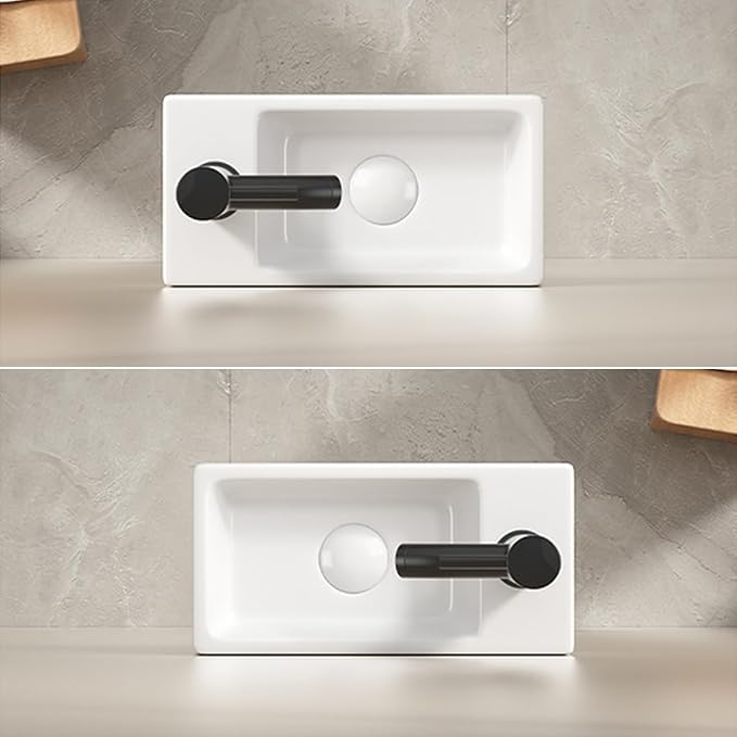 14"x7" Small Bathroom Sink Wall Mount Bathroom Sink Rectangle Ceramic Wash Basin floating Mini Vessel Sink for Bathrooms, Left Hand