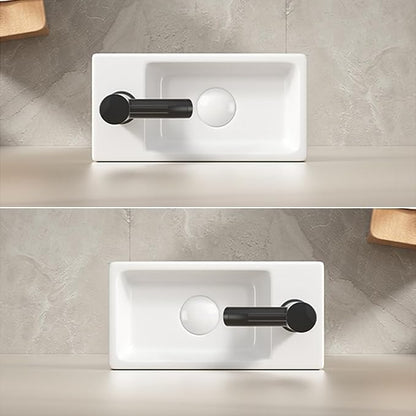 14"x7" Small Bathroom Sink Wall Mount Bathroom Sink Rectangle Ceramic Wash Basin floating Mini Vessel Sink for Bathrooms, Left Hand