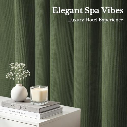 LXBNI Green Waffle Shower Curtain, Cotton Blend with Metal Hooks, 72x72