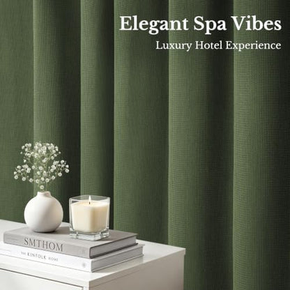 LXBNI Green Waffle Shower Curtain, Cotton Blend with Metal Hooks, 72x72