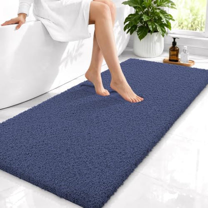 OLANLY Microfiber Bathroom Runner Rugs 47x24, Soft Absorbent Bath Mat, Navy