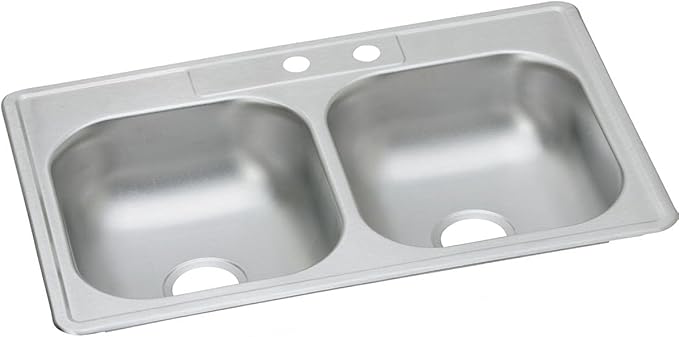 Dayton Stainless Steel 33" x 22" x 6-9/16", MR2-Hole Equal Double Bowl Drop-in Sink