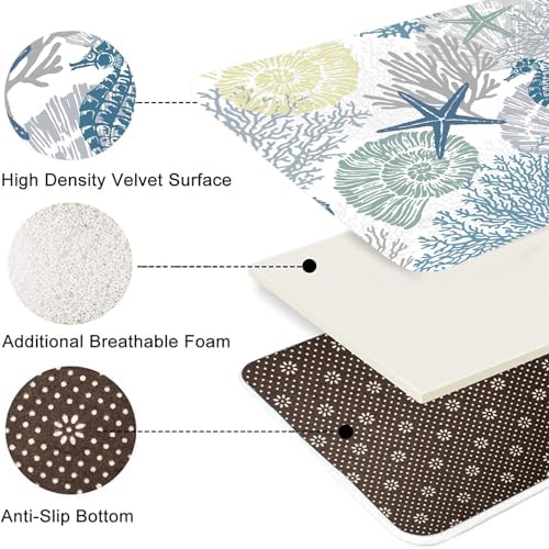 Nkzply 4 Pcs Beach Shower Curtain Set Blue Ocean Bathroom Sets with Shower Curtain and Rugs Seahorse Shower Curtains Set Seashell Starfish Bathroom Decor Accessories Coral Bathroom Rugs Set