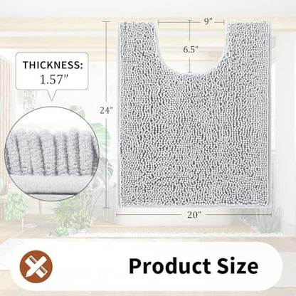 Yimobra Toilet Rugs U Shaped Washable - 24"x20" Non Slip Plush Contour Bath Rugs for Toilet - Super Soft Absorbent Quick Dry Toilet Mats for Bathroom,Silver