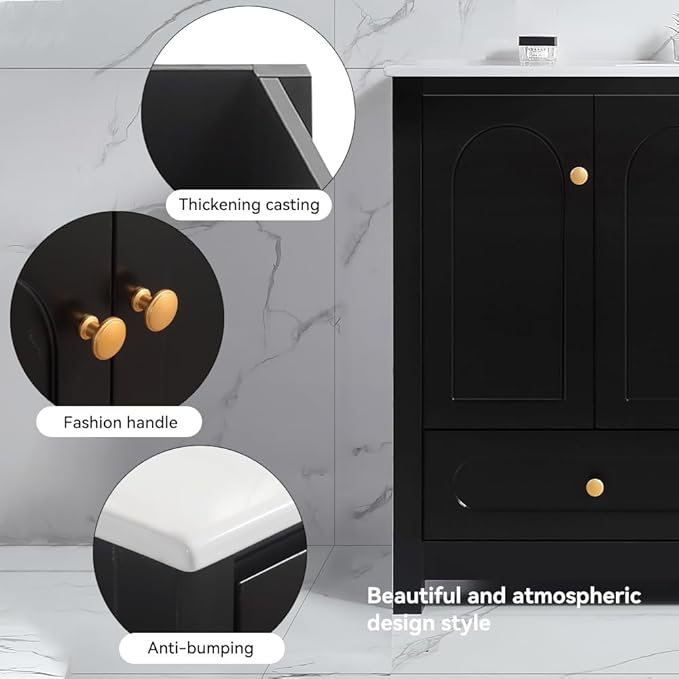 LZ LEISURE ZONE 48" Bathroom Vanity with Ceramic Sink Combo, Abundant Cabinet -4 Soft Close Doors and 2 Drawers, Black