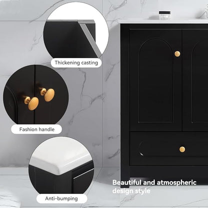 LZ LEISURE ZONE 48" Bathroom Vanity with Ceramic Sink Combo, Abundant Cabinet -4 Soft Close Doors and 2 Drawers, Black