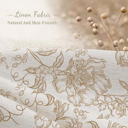 Brown Boho Linen Fabric Shower Curtain , Farmhouse Floral For Bathroom