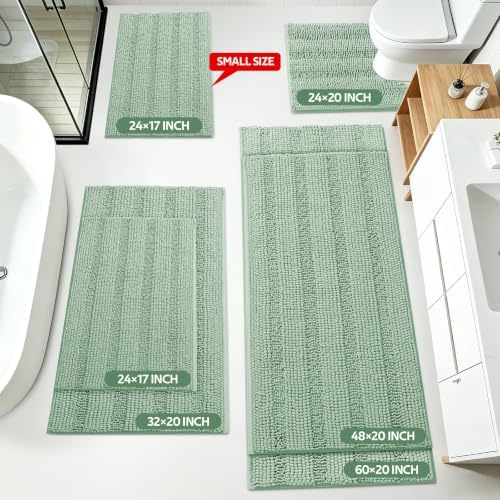 ACCUMTEK Christmas Striped Sage Green Toilet Bathroom Rug Mat Set 2 piece Rug Ultra Soft, Non Slip Chenille Bath Rugs, Absorbent Plush Shaggy Bath Mats for Bathroom, Bedroom, Kitchen, Shower, Tub
