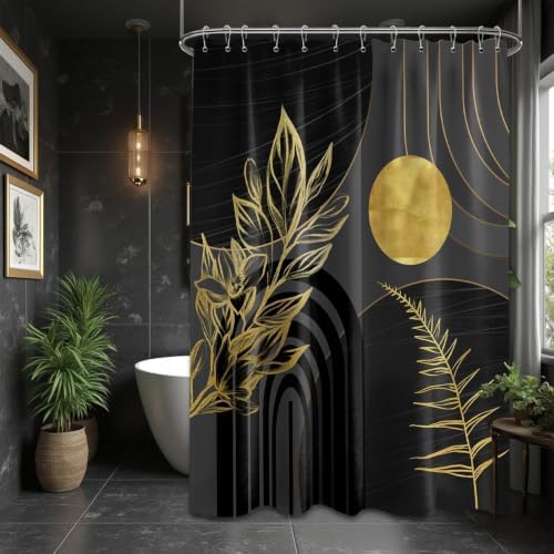 Black and Gold Extra Long Shower Curtain, Tall 72X96 in, Mid Century
