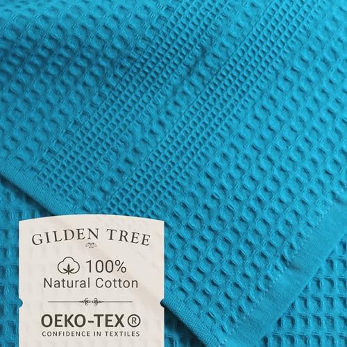 GILDEN TREE Waffle Towels Wash Cloths for Showering, Exfoliating Washcloth Face Towels, Quick Dry Towel Cotton Washcloths Set of 4, Classic Style (Aqua)