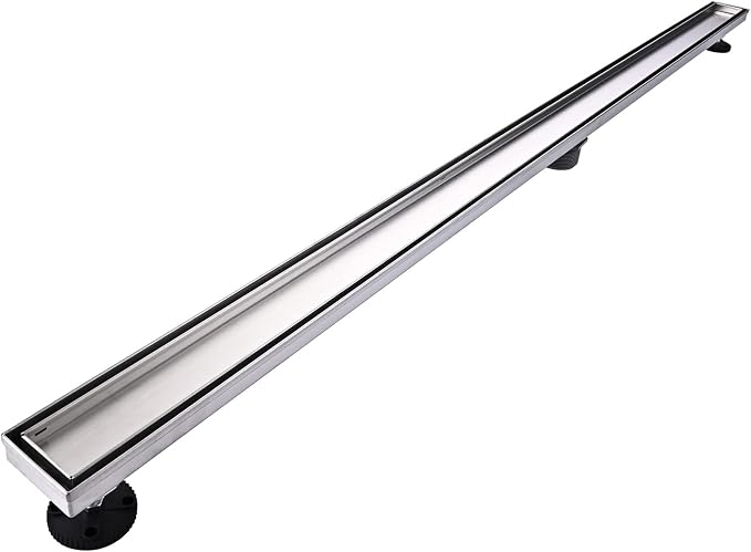 Linear Shower Floor Drain, 60 Inch Brushed Nickel 304 Stainless Steel Bathroom Drains Kit, Rectangular Shower Trench Drain with Reversable Tile-in Pattern Drain Cover & Hair Catcher