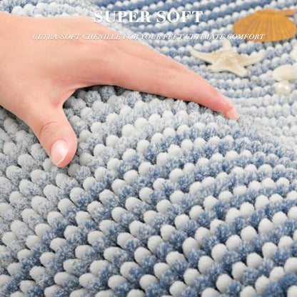 BSICPRO Bathroom Rugs Sets 2 Piece, Non Slip Striped Bath Mats, Fog Blue