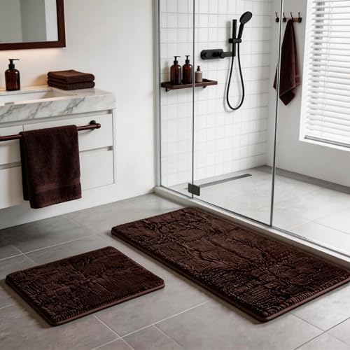 RUN HELIX Bathroom Rugs Set Non Slip 2 Piece Bath Rugs Extra Soft Chenille Bathroom Mats Bath Mat Set,Absorbent Shaggy Rugs Perfect Plush Mats Small Rug