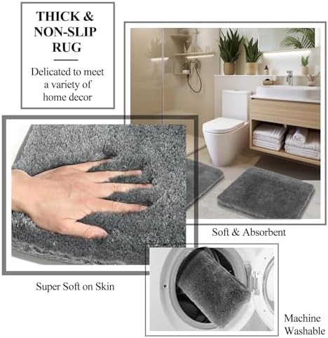 XLHOMO Gray Bathroom Accessory Set with Shower Curtain and Rugs, Resin