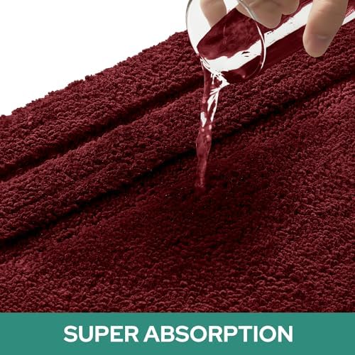 HOMEIDEAS Bathroom Rugs Sets 2 Piece, Super Soft and Absorbent Non Slip Microfiber U-Shaped Toilet Bath Mat Set (20"x32"+U20 x24, Burgundy Red)