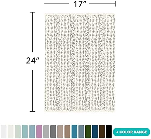 Turquoize Small Bathroom Rug 17x24, Soft Absorbent Chenille Bath Rug, Cream