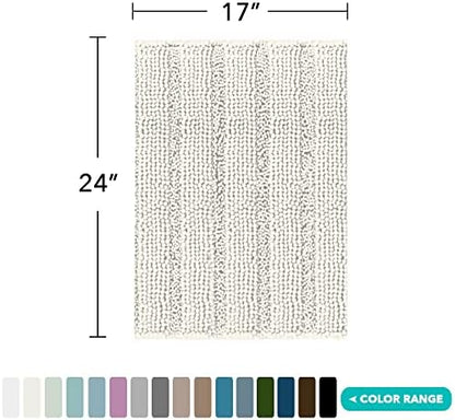 Turquoize Small Bathroom Rug 17x24, Soft Absorbent Chenille Bath Rug, Cream