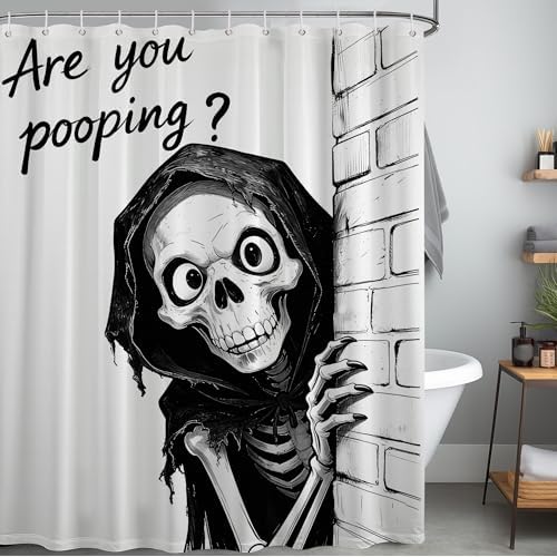 Extra Tall Shower Curtain XL Funny Skull, 70 x 96 Inchs
