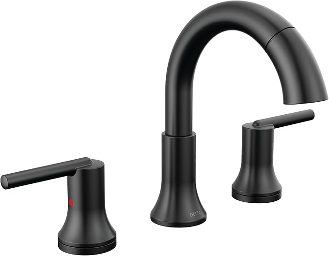 Delta Faucet Trinsic Pull Down Bathroom Faucet, Bathroom Pull Out Faucet, Black Widespread Bathroom Faucet 3 Hole Pull Down Sprayer, Bathroom Sink Faucet Magnetic Docking, Matte Black 3559-BLPD-DST