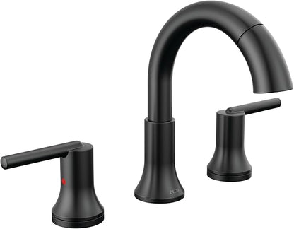 Delta Faucet Trinsic Pull Down Bathroom Faucet, Bathroom Pull Out Faucet, Black Widespread Bathroom Faucet 3 Hole Pull Down Sprayer, Bathroom Sink Faucet Magnetic Docking, Matte Black 3559-BLPD-DST