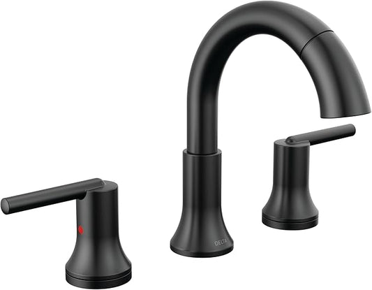 Delta Faucet Trinsic Pull Down Bathroom Faucet, Bathroom Pull Out Faucet, Black Widespread Bathroom Faucet 3 Hole Pull Down Sprayer, Bathroom Sink Faucet Magnetic Docking, Matte Black 3559-BLPD-DST