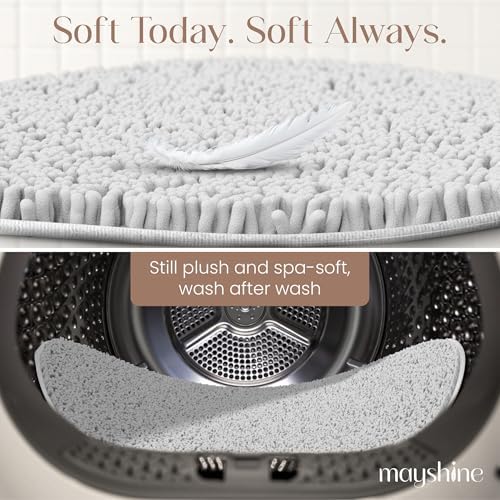 MAYSHINE Round Area Rug Set for Bathroom | Soft Plush Chenille Bath Mat, Water Absorbent Non-Slip Bathroom Rug | Washable Shag Carpet for Shower, Bedroom, or Home Décor | 36"x36" (Round) | White