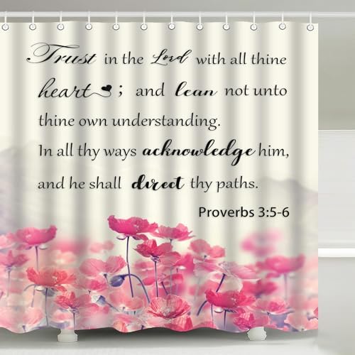 Trust in the Lord Proverbs 3:5-6 Shower Curtain with Hooks 72 x 72 Inches