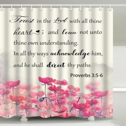 Trust in the Lord Proverbs 3:5-6 Shower Curtain with Hooks 72 x 72 Inches