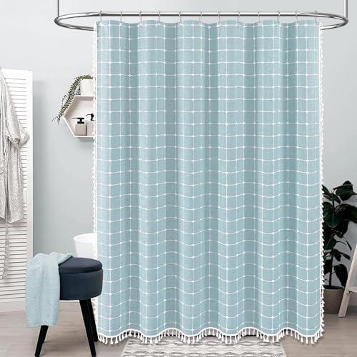BTTN 72x78 Boho Farmhouse Linen Heavy Duty Fabric Shower Curtain, Fog Blue