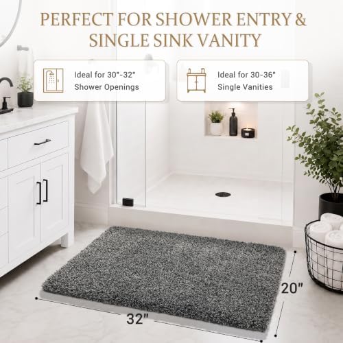 Yimobra Bath Rugs for Bathroom 32X20, Ultra Soft and Water Absorbent Bath Mats, Non Slip Plush Shower Rugs, Microfiber Thick Matts for Bathroom Floor/Tub, Machine Washable, Light Gray and Black Gray