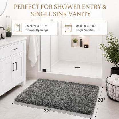 Yimobra Bath Rugs for Bathroom 32X20, Ultra Soft and Water Absorbent Bath Mats, Non Slip Plush Shower Rugs, Microfiber Thick Matts for Bathroom Floor/Tub, Machine Washable, Light Gray and Black Gray