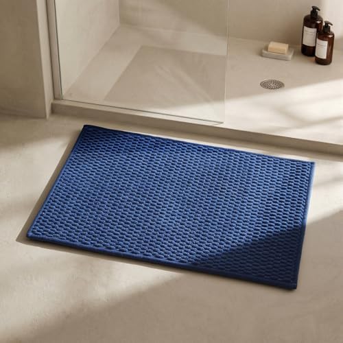 Triohero Bathroom Rugs Non Slip Washable, Super Absorbent Thin Bath Mat Small Quick Dry Low Pile Bathroom Rug, Navy Blue 16"x24"