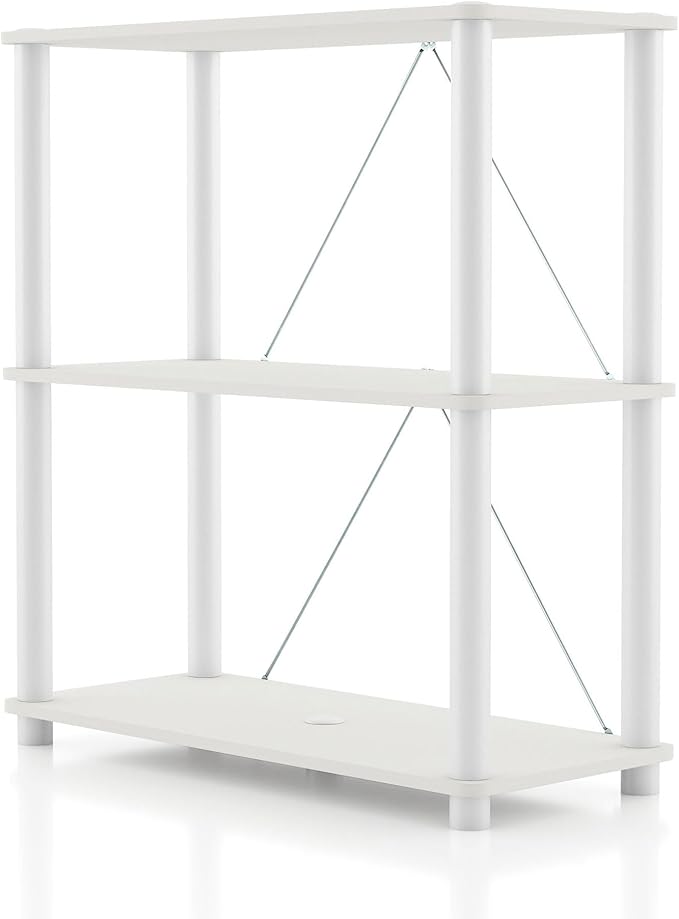 Homes: Inside + Out Apexa Modern 3-Tier Wide Shelving Units, Collectibles Display Shelves, Easy Assembly Standing Shelf, Home Storage Organizer for Living Room, Bedroom, Office, White