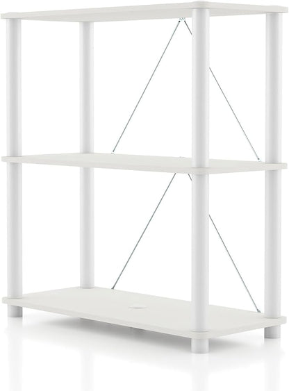Homes: Inside + Out Apexa Modern 3-Tier Wide Shelving Units, Collectibles Display Shelves, Easy Assembly Standing Shelf, Home Storage Organizer for Living Room, Bedroom, Office, White