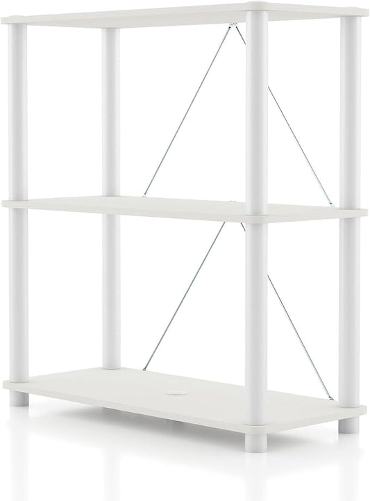 Homes: Inside + Out Apexa Modern 3-Tier Wide Shelving Units, Collectibles Display Shelves, Easy Assembly Standing Shelf, Home Storage Organizer for Living Room, Bedroom, Office, White