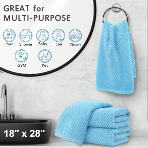 VOOVA & MOVAS Bathroom Hand Towels 4PC, 100% Cotton, 18x28 in, Blue