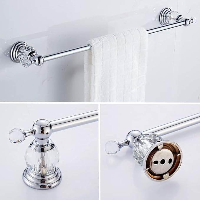 WINCASE Crystal Bathroom Hardware Set 24 Inch, Chrome Towel Bar Set, Silver 4 Piece Accessories Wall Mounted Coat Hook Hand Towel Ring Toilet Paper Holder
