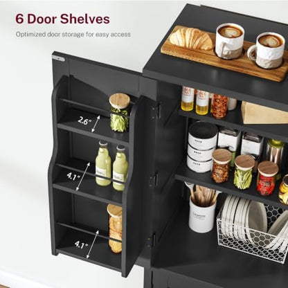 Pantry Cabinet with 4 Doors, Kitchen Storage Cabinet with Door Shelves,
