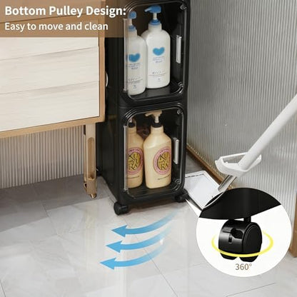 4-Tier Narrow Storage Cabinet Slim Bathroom Tall Skinny Organizer,Black