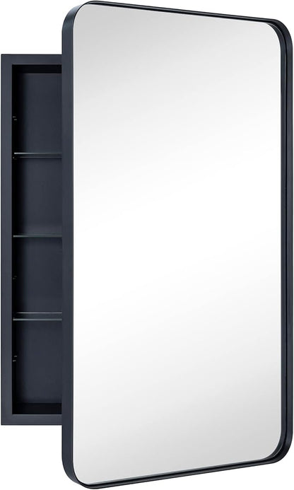Matt Black Rectangle Recessed Bathroom Medicine Cabinet with Mirror Stainless Steel Metal Framed Rounded Rectangular Bathroom Cabinet with Mirror 20x30''