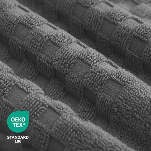 Feather & Stitch 100% Cotton 625 GSM Bath Towel Set of 6, Ultra Soft Highly Absorbent 2 Bath Towels, 2 Hand Towels & 2 Washcloth - Luxury Quick Dry Shower Towels (Dark Grey)