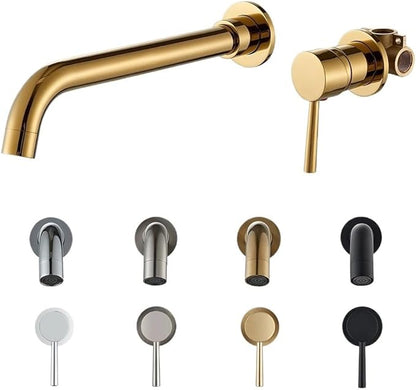Faucet Modern Brass Mounted Bathroom Basin Faucet Concealed Wall Sink 360° Swivel Spout Hot and Cold Water Bathtub Tap(Black) Faucet