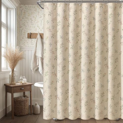 Floral Farmhouse Vintage Linen Shower Curtain French Country Decor 72Wx72H