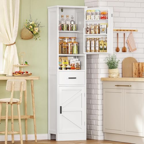 67" H Tall Storage Cabinet with 2 Doors, Narrow Bathroom Storage Cabinet