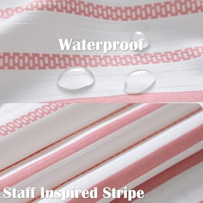 jinchan Pink and White Shower Curtain for Bathroom Modern Farmhouse Striped Waterproof Fabric Shower Curtain Set with 12 Hooks Machine Washable 70x72 Inches