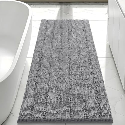 Bcoimo Bath Rug Mat,48x24 Chenille Non Slip Gray Long Bathroom Runner Rugs
