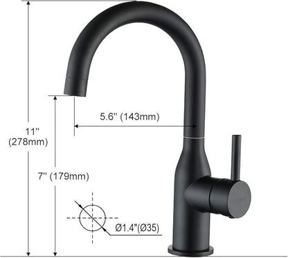 WOWOW Black Bathroom Faucet - Stainless Steel Single Handle Bar Sink High Arc Lavatory Mixer - Small Kitchen Tap With Supply Hoses